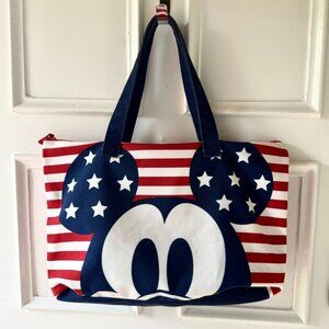 Disney Mickey Mouse Red White Blue Stars Stripes Tote Bag Patriotic Canvas Zip